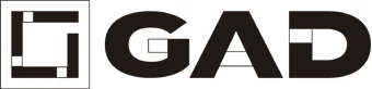 GAD logo: black geometric square emblem to the left of bold 'GAD' letters.