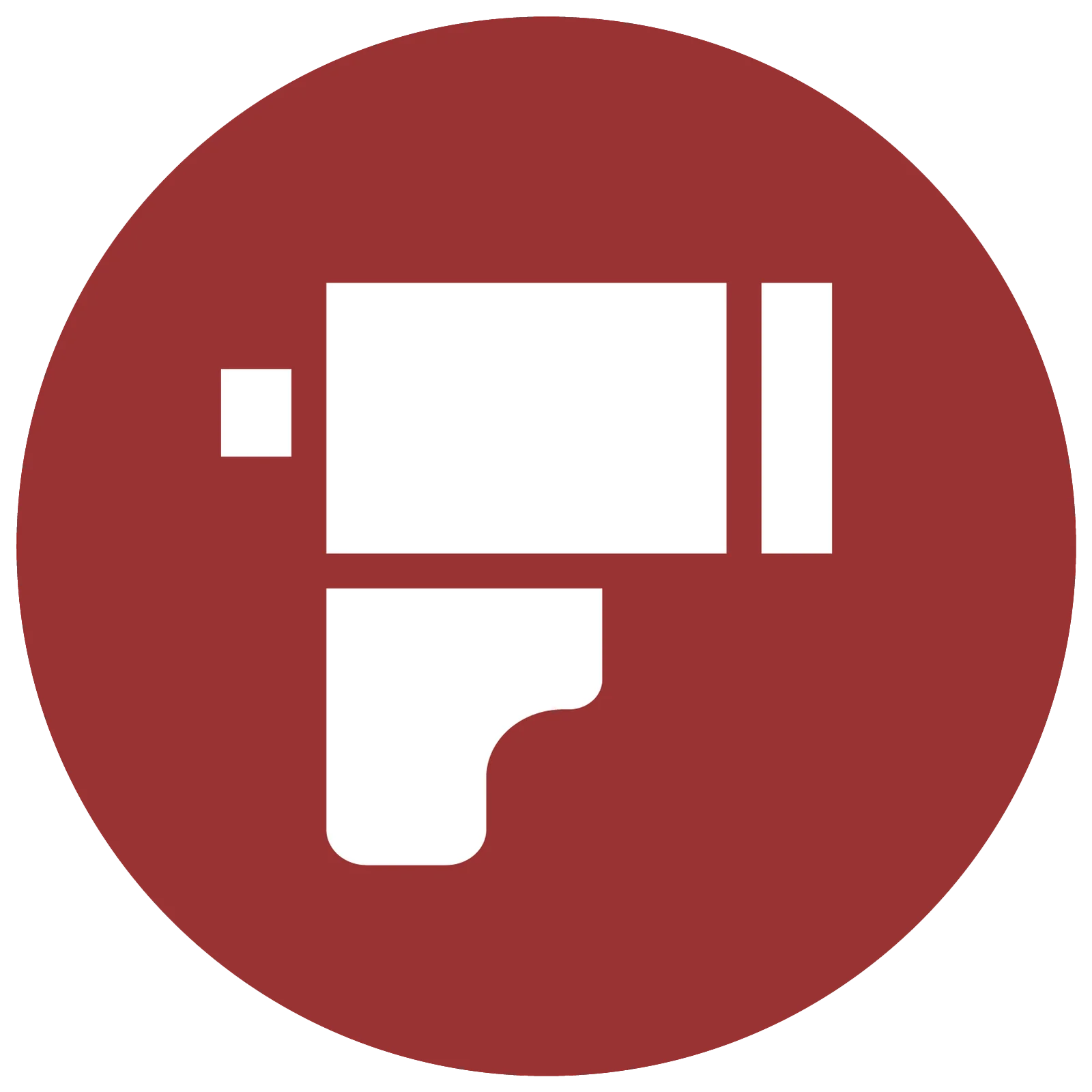 Red circular logo featuring a white abstract glyph that resembles the letter 'F' formed by blocky shapes.