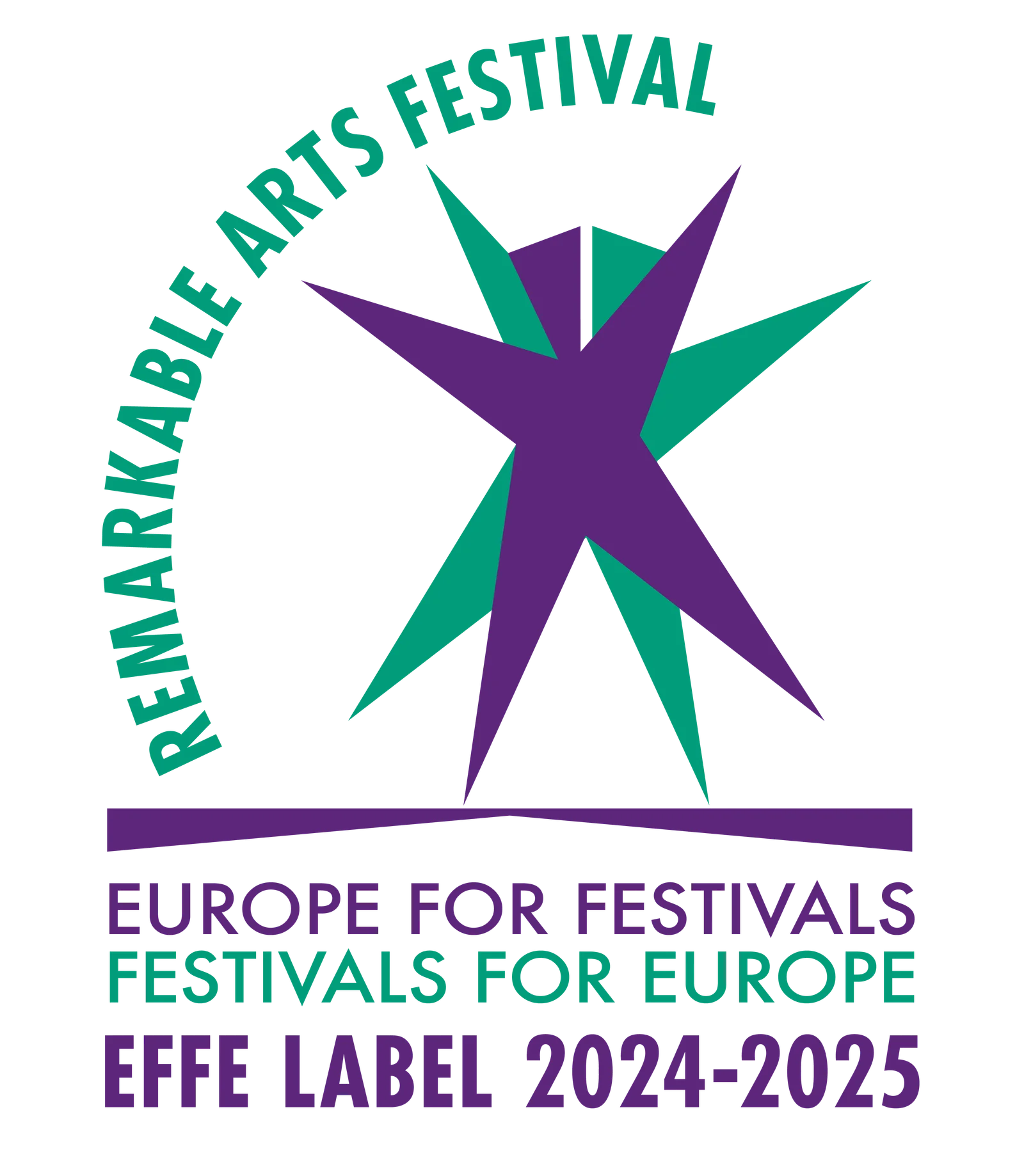 Logo for Europe for Festivals (EFF): purple starburst with teal accents and the text 'EUROPE FOR FESTIVALS' and 'EFF LABEL 2024-2025'