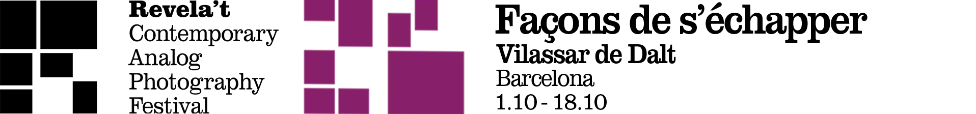 Decorative banner with a purple square mosaic on a dark background and a garbled, unreadable white headline across the top.