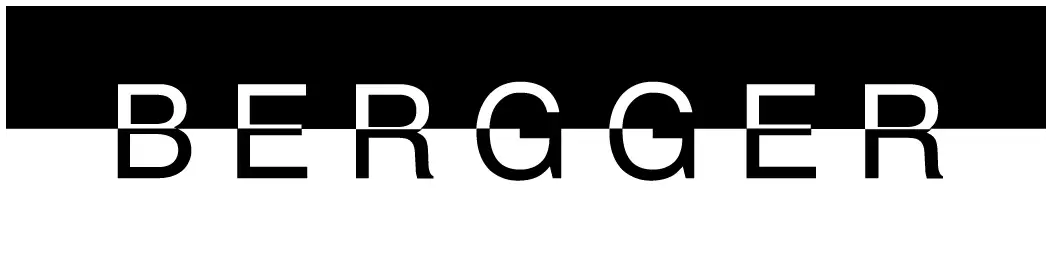 BERGER wordmark with a black top half and white bottom half, letters spanning the image.