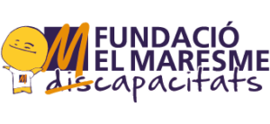 Logo for Fundació El Maresme: Escapacitats, featuring a yellow smiley face icon and purple-and-white stylized text to represent the foundation for people with disabilities.